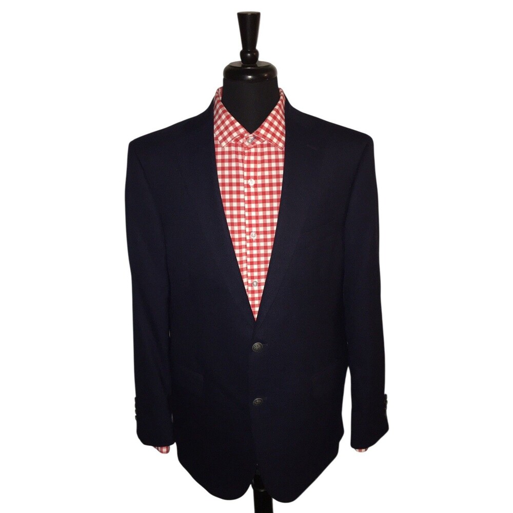Hart Schaffner Marx Pewter Buttons Blue Blazer Wool Sport Coat Jacket Size 44L